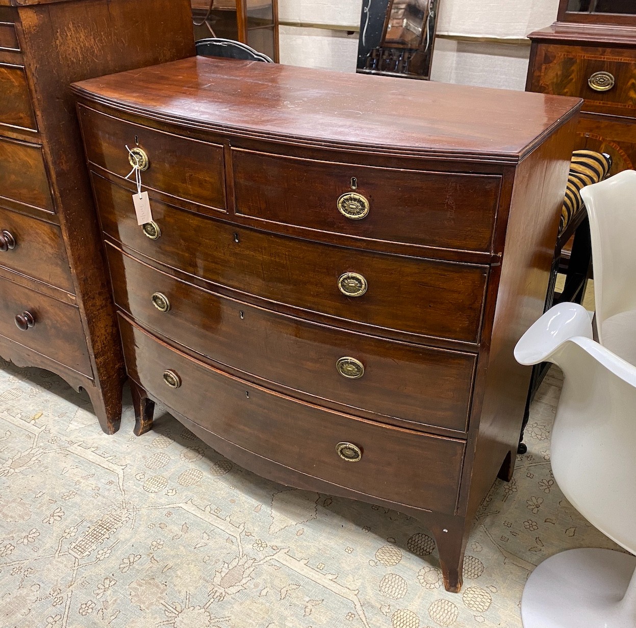 A Regency mahogany bowfront chest, width 106cm, depth 56cm, height 104cm